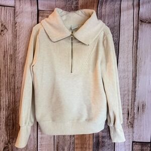 Varley Vine Half Zip Ottoman Pullover Oatmeal Beige Sweatshirt Athleisure Medium